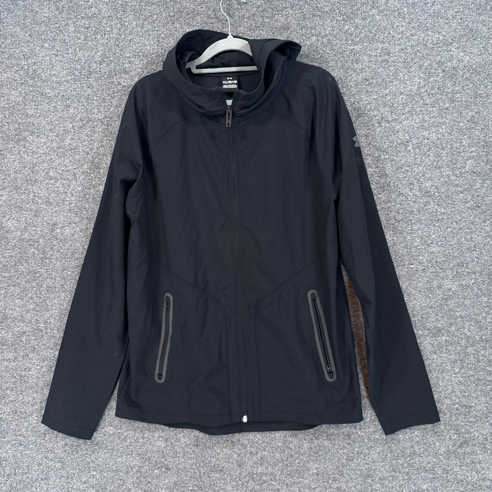 Under Armour Sweatshirt Youth XL Boys Black Full Zip Activewear Full Zip Up